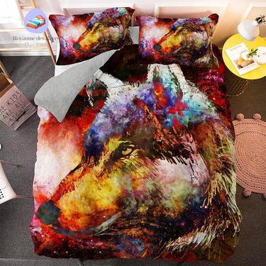 Dekbedovertrek met schilderij van een wolf